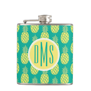 Pastel Pineapples   Monogram Hip Flask