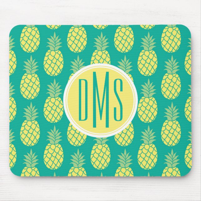 Pastel Pineapples | Monogram Mouse Pad (Front)