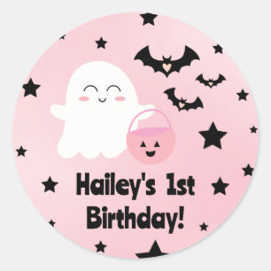 Pastel Pink 1st Birthday Halloween Round Sticker