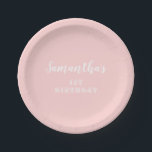 Pastel Pink 1st Birthday Script Paper Plate<br><div class="desc">A simple pink background with 1st birthday in fancy script.</div>