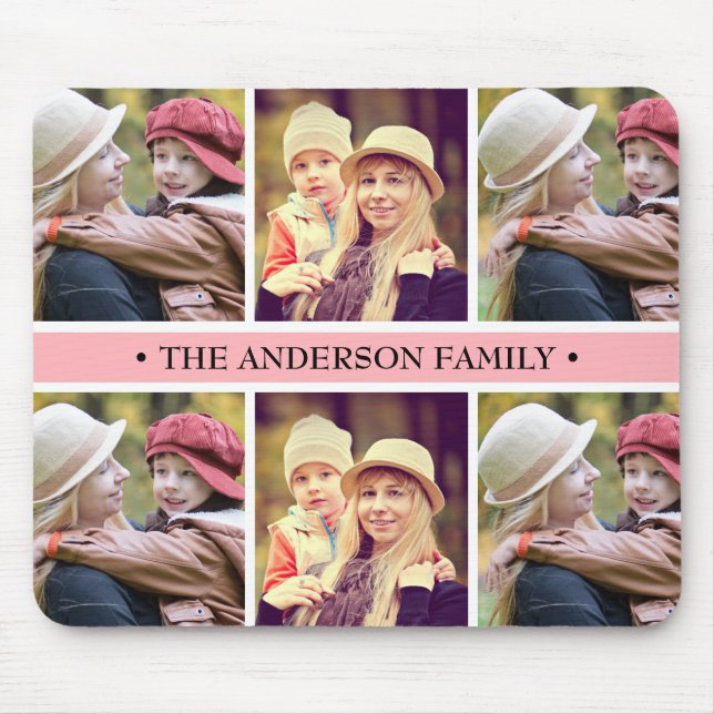 Pastel Pink 6 Photo Collage Custom Mouse Pad (Front)