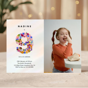 Pastel Pink 9th Birthday Floral Invitation Photo