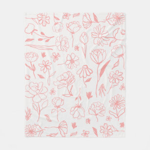 Pastel Pink Abstract Floral Botanical Ink Art Patt Fleece Blanket