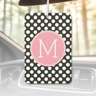 Pastel Pink and Black Polka Dots Custom Monogram Car Air Freshener