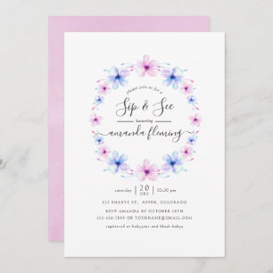 Pastel Pink and Blue Floral Sip and See Invitation