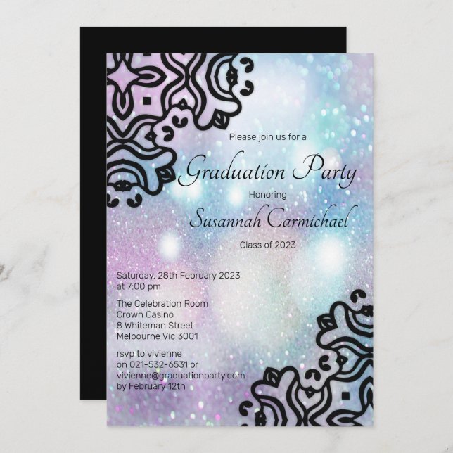 Pastel Pink and Blue Glitter Graduation Invitation (Front/Back)