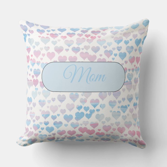 Pastel Pink and Blue Hearts Pillow (Front)