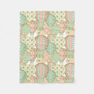 Pastel Pink and Blue Hot Air Balloons Pattern Fleece Blanket
