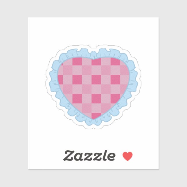 Pastel Pink and Blue Retro Gingham Heart Graphic  (Sheet)