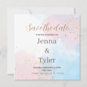 Pastel Pink and Blue Watercolor Save the Date