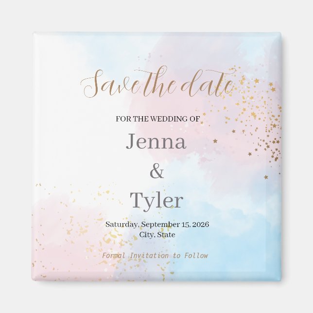 Pastel Pink and Blue Watercolor Save the Date Magnet (Front)