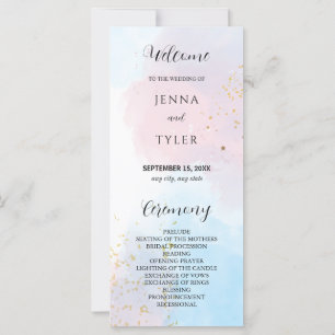 Pastel Pink and Blue Watercolor Wedding Program
