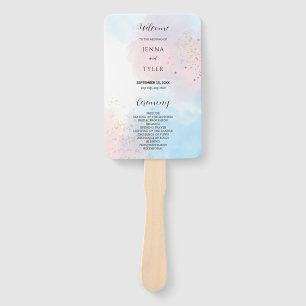 Pastel Pink and Blue Watercolor Wedding Program  Hand Fan