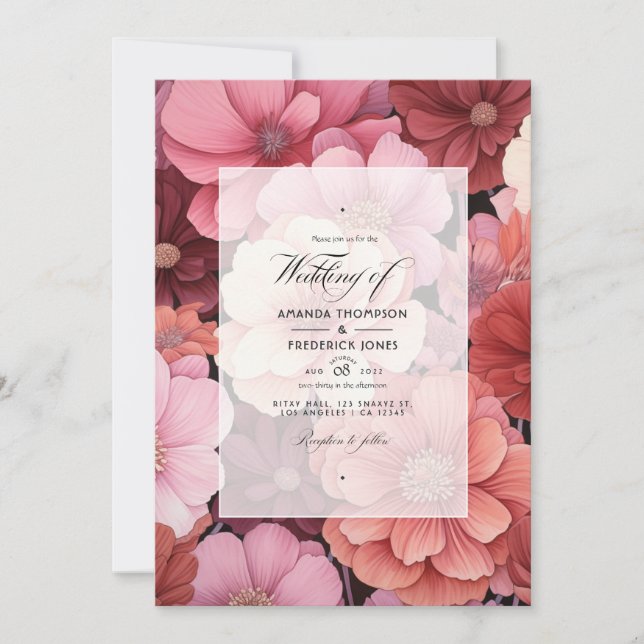 Pastel Pink and Cedar Brown Floral Summer Wedding Invitation (Front)
