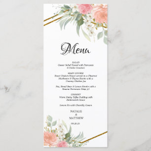 Pastel Pink and Gold Wedding Menus