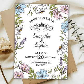 Pastel Pink and Green and Blue Save The Date  Invitation