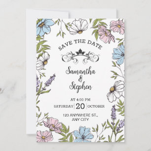 Pastel Pink and Green and Blue Save The Date Invitation