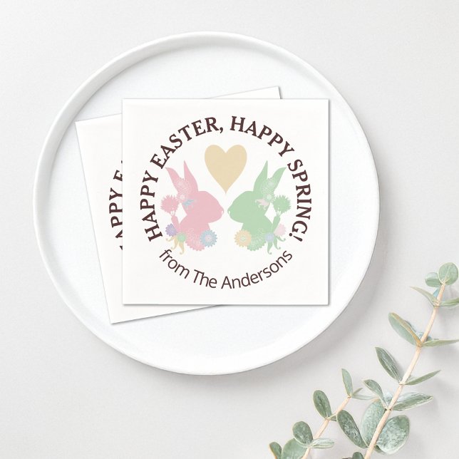 Pastel Pink and Green Bunnies with Heart Easter Napkin (Creator Uploaded)