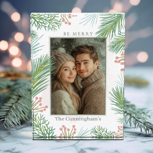 Pastel Pink and Green Holly Christmas Photo Block