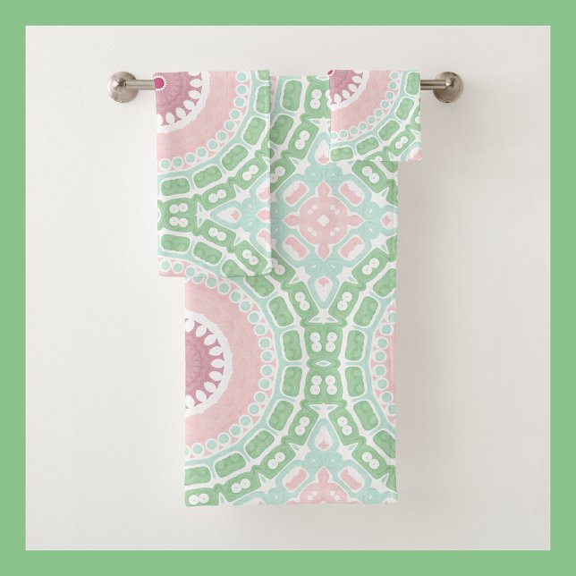 Pastel Pink and Green Mandala  Bath Towel Set (Creator Uploaded)
