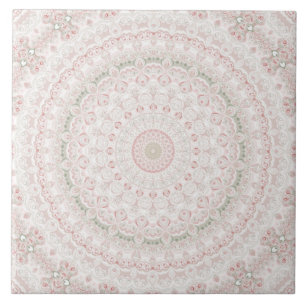 Pastel Pink and Green Mandala Pattern Design Tile