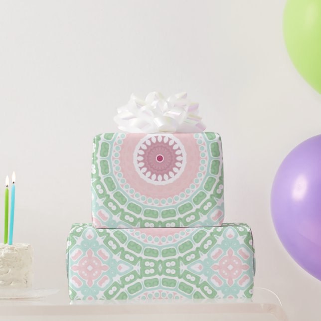 Pastel Pink and Green Mandala  Wrapping Paper (Party Gifts)