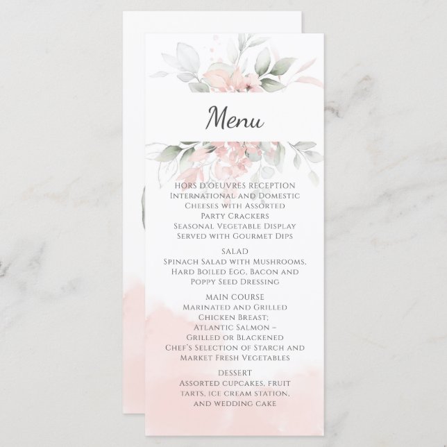 Pastel Pink and Green Roses Wedding Menu (Front/Back)