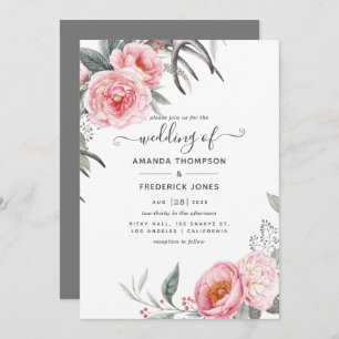 Pastel Pink and Grey Boho Floral Wedding Invitation
