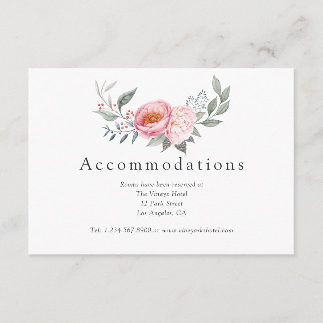 Pastel Pink and Grey Boho Wedding Accommodations Enclosure Card (Front)