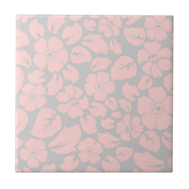 Pastel Pink and Grey Flower Pattern Tile (Front)