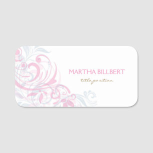 Pastel Pink And Grey Flowers Name Tag