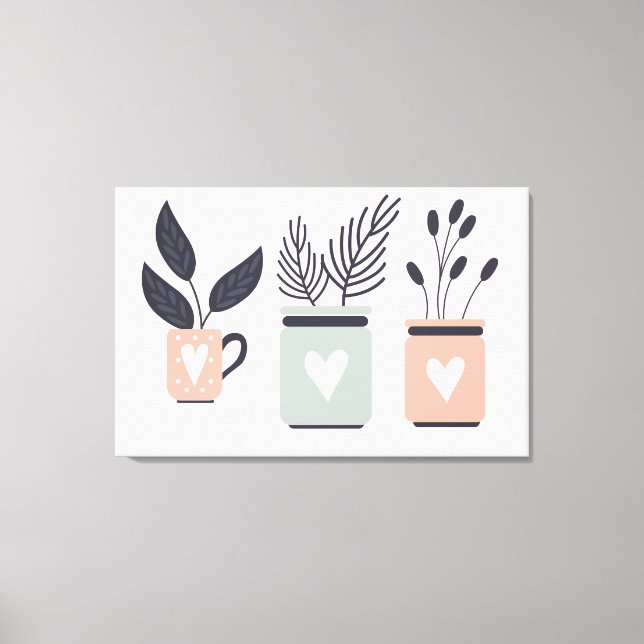 Pastel pink and grey modern pot plants canvas print (Front)