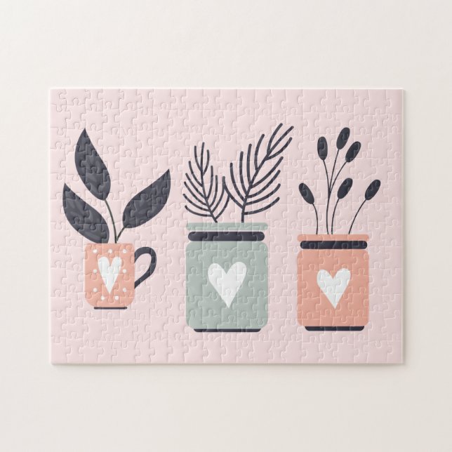 Pastel pink and grey modern pot plants jigsaw puzzle (Horizontal)