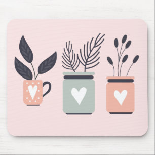 Pastel pink and grey modern pot plants mouse pad