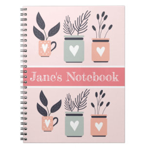 Pastel pink and grey modern pot plants notebook