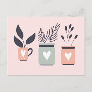 Pastel pink and grey modern pot plants postcard
