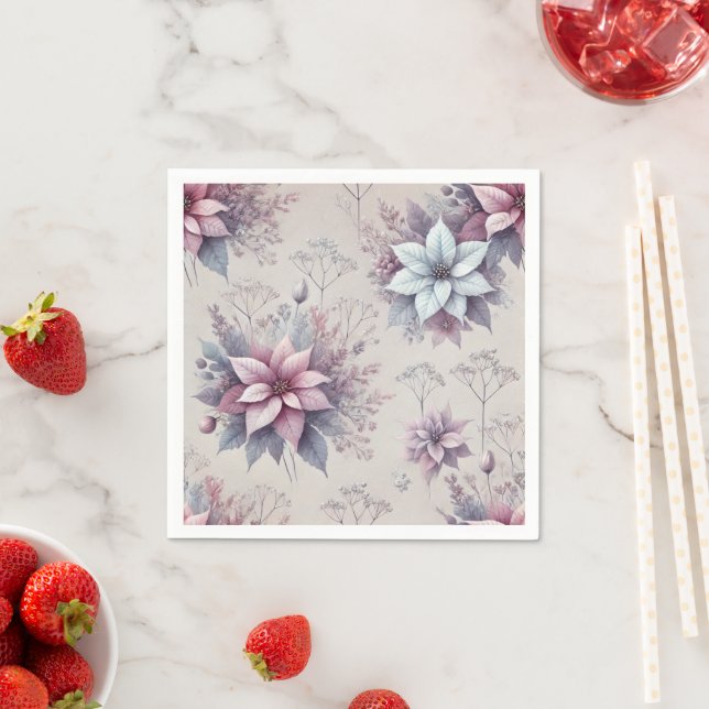 Pastel Pink and Lavender Poinsettia Decoupage Napkin (Insitu)