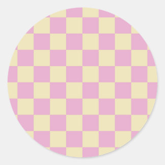 Pastel Pink and Light Yellow Chequerboard Classic Round Sticker