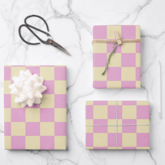Pastel Pink and Light Yellow Chequerboard Wrapping Paper Sheet