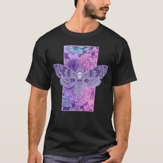 Pastel Pink And Purple Death Moth - Floral Fantasy T-Shirt