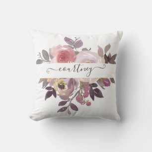 Pastel pink and purple floral personalised  cushion