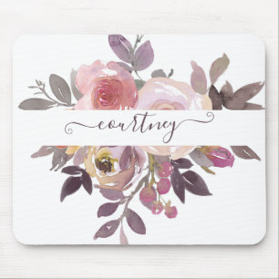 Pastel pink and purple floral personalised   mouse pad