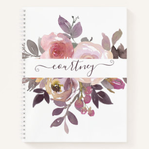 Pastel pink and purple floral personalised   notebook