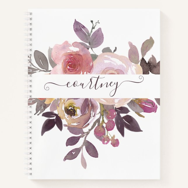 Pastel pink and purple floral personalised   notebook (Front)