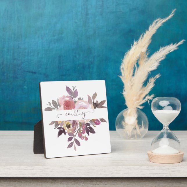 Pastel pink and purple floral personalised   plaque (Insitu)