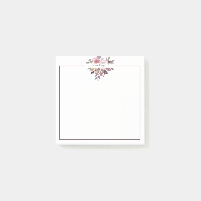 Pastel pink and purple floral personalised   post-it notes (Front)