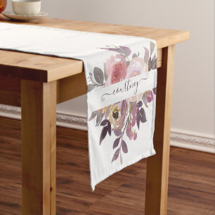 Pastel pink and purple floral personalised   short table runner
