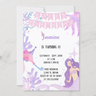 pastel pink and purple pastel mermaid birthday invitation