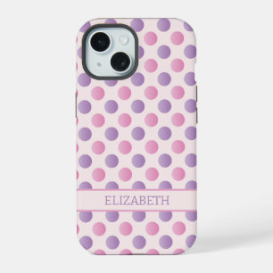 Pastel Pink And Purple Polka Dots Custom Name iPhone 15 Case