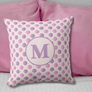 Pastel Pink And Purple Polka Dots Monogram  Cushion